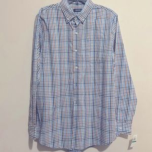 NWT IZOD LIXURY COMFORT WOVEN BOMBAY BROWN CASUAL BUTTON DOWN LONG SLEEVE